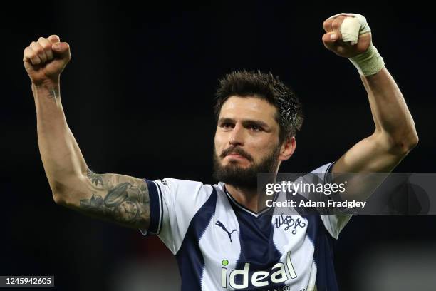 Okay Yokuslu of West Bromwich Albion celebrates the 1-0 win at the final whistle of the Sky Bet Championship between West Bromwich Albion and Reading...
