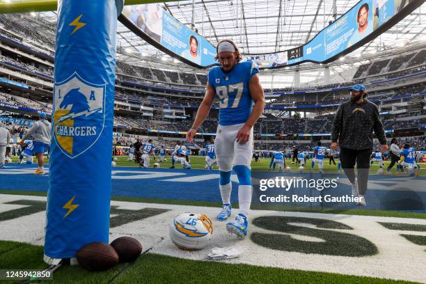 Inglewood, CA, Sunday, January 1, 2022 - Joey Bosa during warmups before taking on the LA Rams at SoFi Stadium.