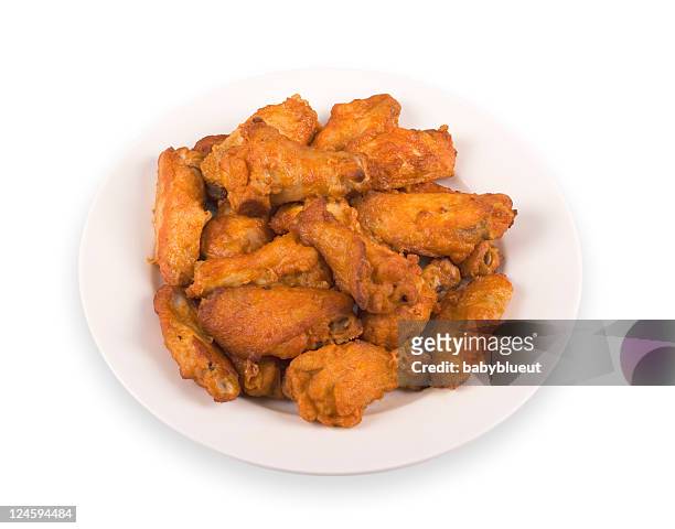chicken wings with clipping path - chicken wings plate stock pictures, royalty-free photos & images
