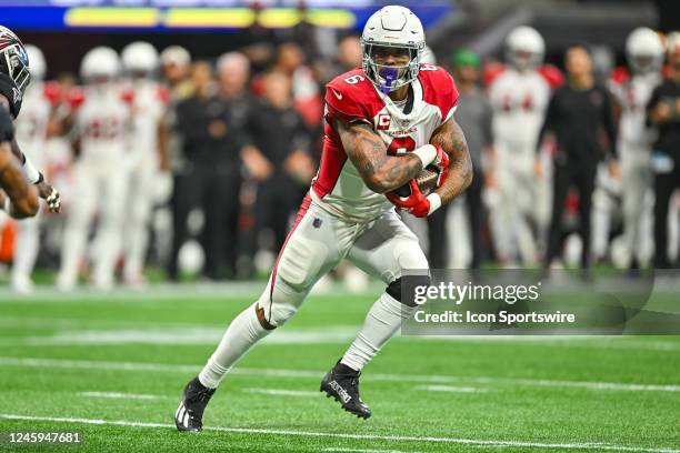 Arizona running back James Conner runs the ball during the NFL game between the Arizona Cardinals and the Atlanta Falcons on January 1st, 2023 at...