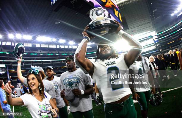 Dorian Williams of the Tulane Green Wave celebrates following the teams win over USC Trojans in the Goodyear Cotton Bowl Classic on January 2, 2023...