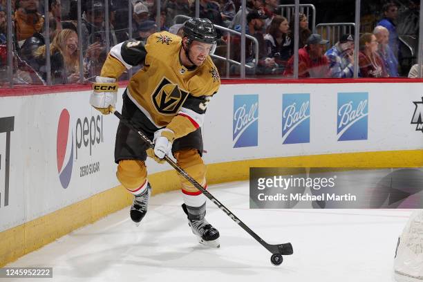 Brayden McNabb of the Vegas Golden Knights skates against the Colorado Avalanche at Ball Arena on January 2, 2023 in Denver, Colorado.
