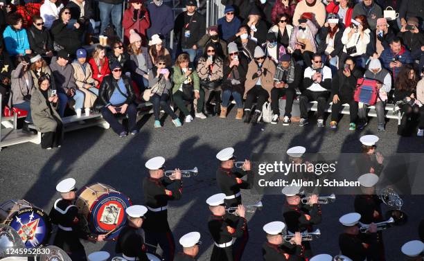 Pasadena, CA The United States Marine Corps West Coast Composite Band from Camp Pendleton marches down Orange Grove Blvd. In the 2023 Tournament of...