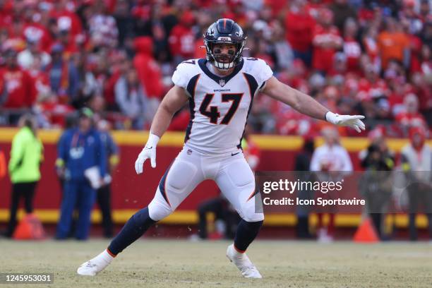 Denver Broncos linebacker Josey Jewell in the third quarter of an AFC West game between the Denver Broncos and Kansas City Chiefs on January 1, 2023...