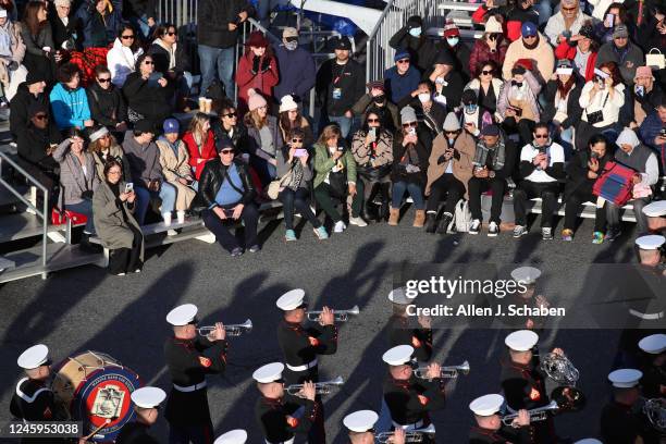Pasadena, CA The United States Marine Corps West Coast Composite Band from Camp Pendleton marches down Orange Grove Blvd. In the 2023 Tournament of...