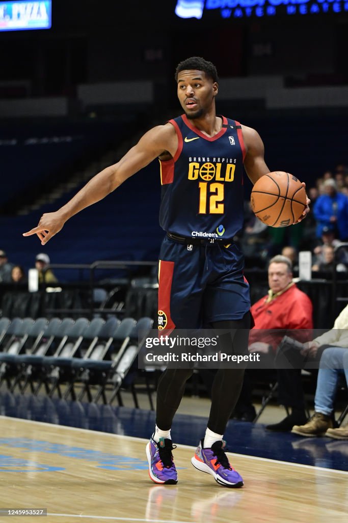 Jared Butler Cold Jared Butler of the Grand Rapids Gold goes to the basket against ...