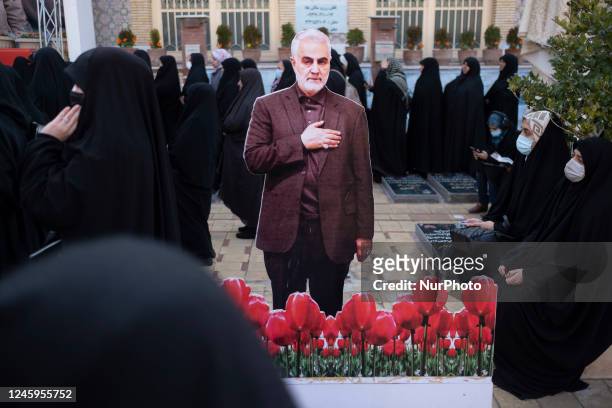 An effigy of former Islamic Revolutionary Guard Corps' Quds Force, Major General Qasem Soleimani, is pictured during Soleimani's dead anniversary...