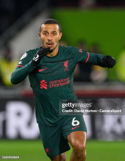 Liverpool's Thiago Alcantara during the Premier League match between Brentford FC and Liverpool FC at Brentford Community Stadium on January 2, 2023...