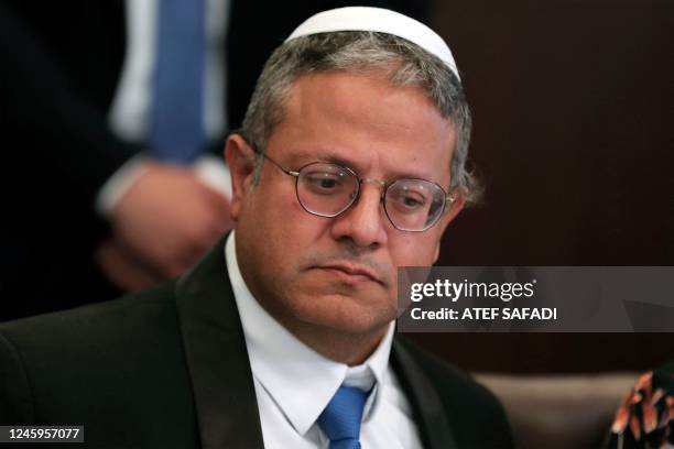 Itamar Ben Gvir, Israel's new far-right Minister of National Security, attends the weekly cabinet meeting in Jerusalem on January 3, 2023.