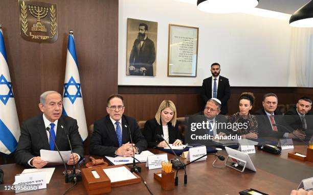 Prime Minister of Israel Benjamin Netanyahu holds weekly cabinet meeting at The Knesset in Jerusalem, on January 3, 2023.