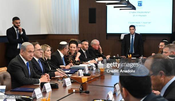 Prime Minister of Israel Benjamin Netanyahu holds weekly cabinet meeting at The Knesset in Jerusalem, on January 3, 2023.