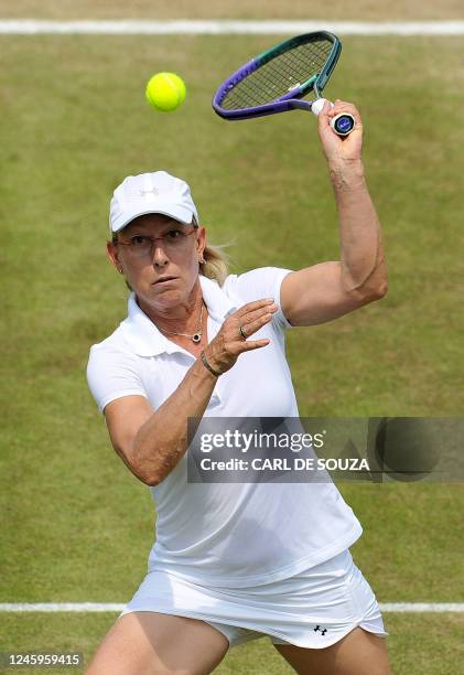 Player Martina Navratilova and Czech player Jana Novotna play against Czech player Helena Sukova and Hungar Andrea Temesvari during Ladies'...