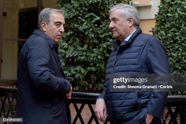 Antonio Tajani foreign minister and vice premier speaks with Murizio Gasparri during the presentation of Francesco Rocca's candidacy for Governor of...