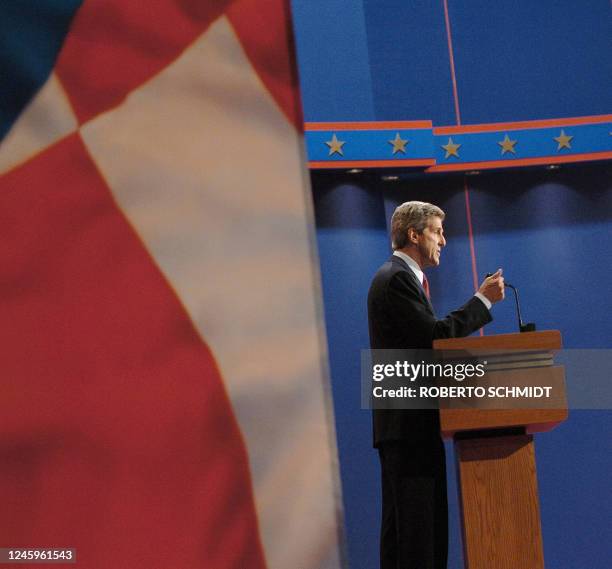 Democratic presidential candidate John Kerry speaks during a face off with US President George W. Bush in the first debate of the 2004 White House...