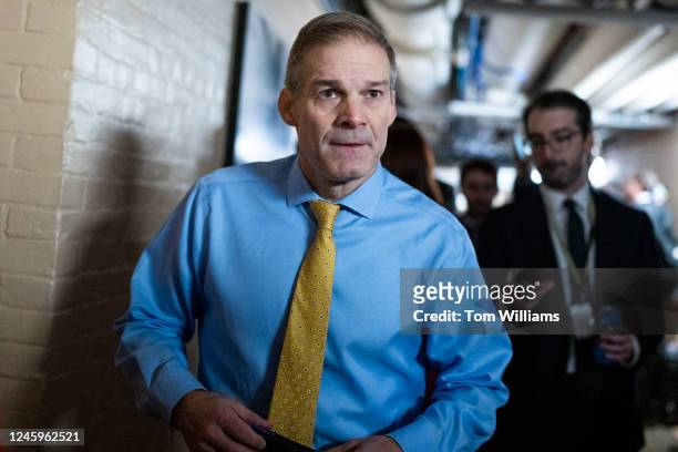 Rep. Jim Jordan, R-Ohio, is seen outside a meeting of the House Republican Conference in the U.S. Capitol on Tuesday, January 3, 2023.