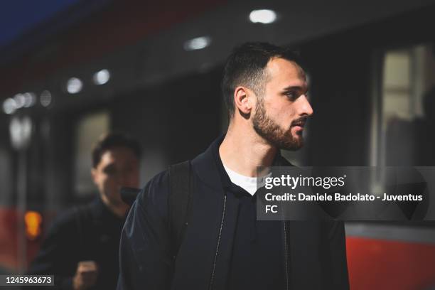 Federico Gatti of Juventus during the travel by train to Cremona on January 3, 2023 in Cremona, Italy.