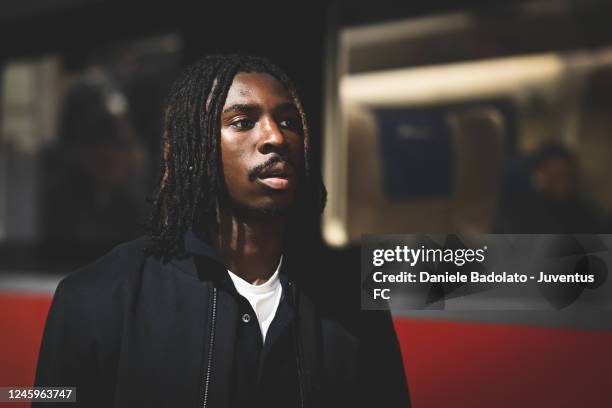 Moise Kean of Juventus during the travel by train to Cremona on January 3, 2023 in Cremona, Italy.