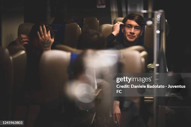 Matias Soule of Juventus during the travel by train to Cremona on January 3, 2023 in Cremona, Italy.