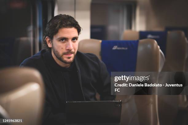 Manuel Locatelli of Juventus during the travel by train to Cremona on January 3, 2023 in Cremona, Italy.