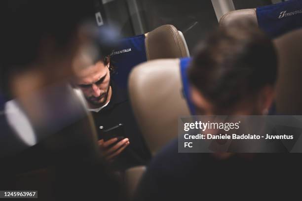 Adrien Rabiot of Juventus during the travel by train to Cremona on January 3, 2023 in Cremona, Italy.