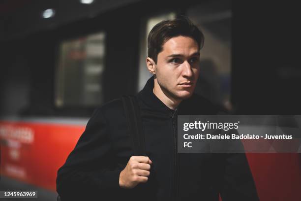 Federico Chiesa of Juventus during the travel by train to Cremona on January 3, 2023 in Cremona, Italy.