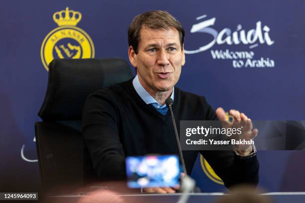 Al Nassr manager, Rudi Garcia attends a press conference during the official unveiling of Cristiano Ronaldo as an Al Nassr player at Mrsool Park...