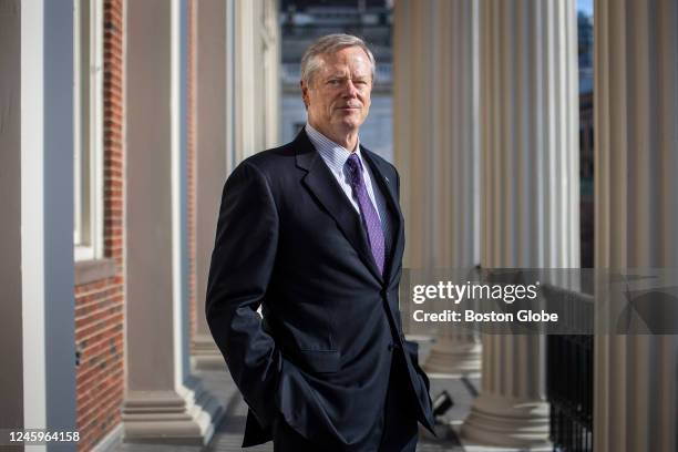 Boston, MA Governor Charlie Baker poses for a portrait on the balcony of the State House after discussing his legacy with the Boston Globe.