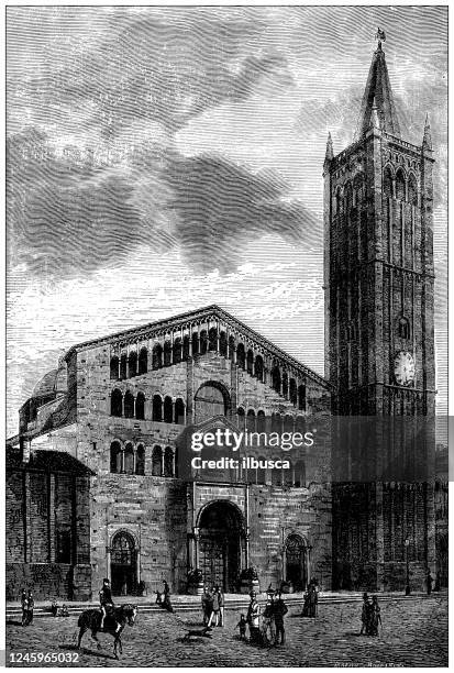 illustrations, cliparts, dessins animés et icônes de illustration antique : cathédrale de parme - parme