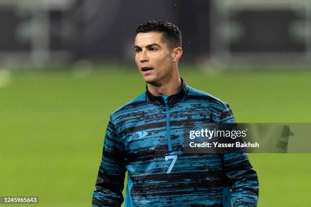 Al-Nassr's forward Cristiano Ronaldo takes part in a team training session after his unveiling at the Mrsool Park Stadium on January 3, 2023 in...