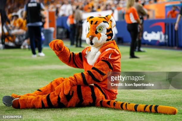 Clemson Tigers mascot, The Tiger, looks on during the Capital One Orange Bowl between the Tennessee Volunteers and the Clemson Tigers on December 30,...