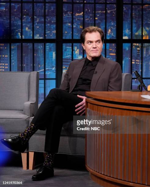 Episode 1370 -- Pictured: Actor Michael Shannon during an interview with host Seth Meyers on January 3, 2023 --