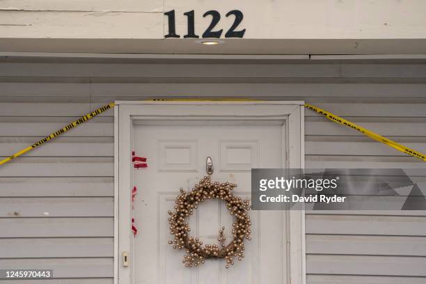 Police tape is seen at a home that is the site of a quadruple murder on January 3, 2023 in Moscow, Idaho. A suspect has been arrested for the murders...