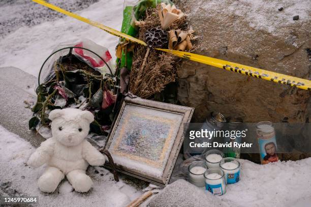 Objects left for a makeshift memorial sit at the site of a quadruple murder on January 3, 2023 in Moscow, Idaho. A suspect has been arrested for the...