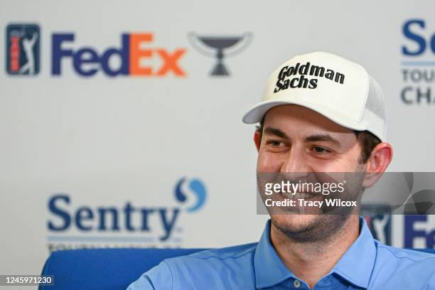 Patrick Cantlay talks to the media prior to the Sentry Tournament of Champions on The Plantation Course at Kapalua on January 3, 2023 in Kapalua,...