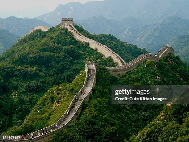 great wall of china - chinese muur noord china stockfoto's en -beelden