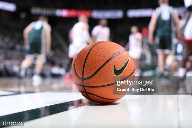 Close up view of the game ball during the second half of the game between the Nebraska Cornhuskers and the Michigan State Spartans at Breslin Center...