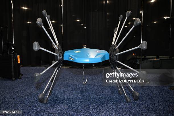 The SentiV autonomous agricultural robot by Meropy is displayed during CES Unveiled ahead of the Consumer Electronics Show on January 3, 2023 in Las...