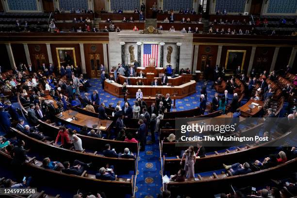 Washington , D.C. Members talk on the floor of the House Chamber on the opening day of the 118th Congress on Tuesday, January 3 at the U.S. Capitol...