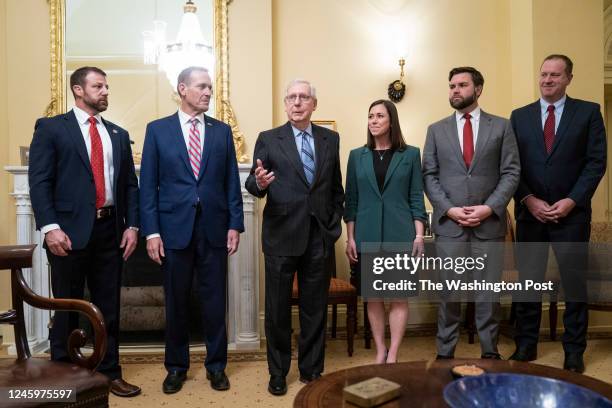 Washington, DC From left Sen-elect Markwayne Mullin, R-Okla., Sen-elect Ted Budd, R-N.C., Sen-elect Katie Britt R-Ala., Sen.-elect JD Vance R-Ohio,...