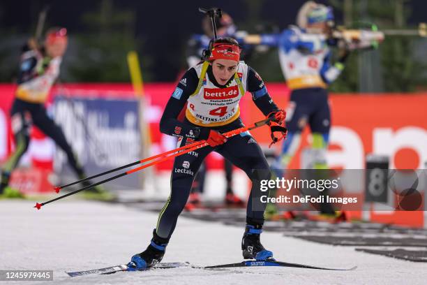 Vanessa Voigt of Germany is skiing during the Bett1 Biathlon Team Challenge at Veltins Arena on December 28, 2022 in Gelsenkirchen, Germany.