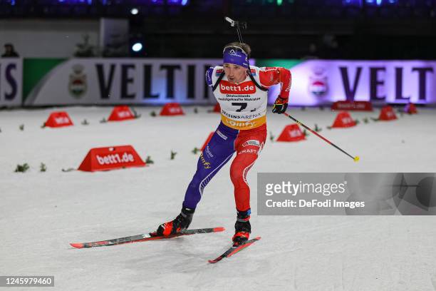 Fabien Claude of France is skiing during the Bett1 Biathlon Team Challenge at Veltins Arena on December 28, 2022 in Gelsenkirchen, Germany.
