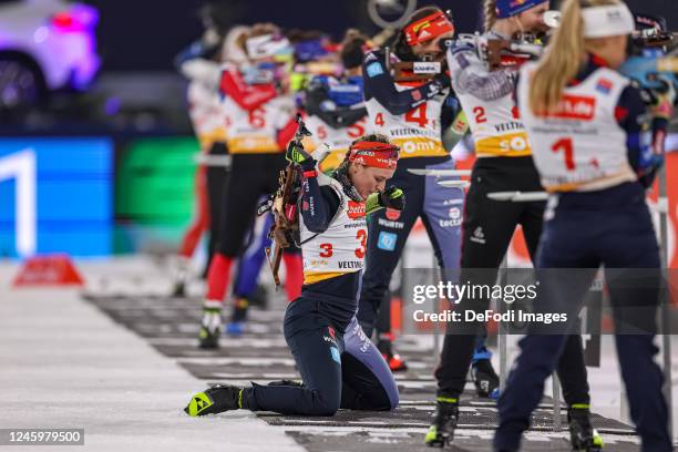 Denise Hermann-Wick of Germany at the Shootout during the Bett1 Biathlon Team Challenge at Veltins Arena on December 28, 2022 in Gelsenkirchen,...