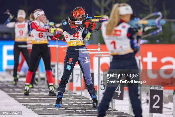 Vanessa Voigt of Germany at the Shootout during the Bett1 Biathlon Team Challenge at Veltins Arena on December 28, 2022 in Gelsenkirchen, Germany.