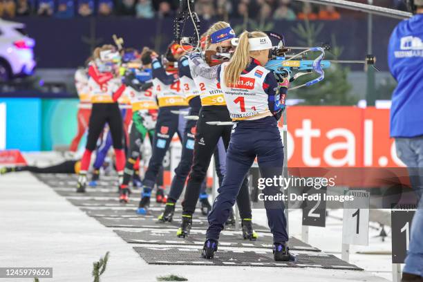 Ladies shootout during the Bett1 Biathlon Team Challenge at Veltins Arena on December 28, 2022 in Gelsenkirchen, Germany.