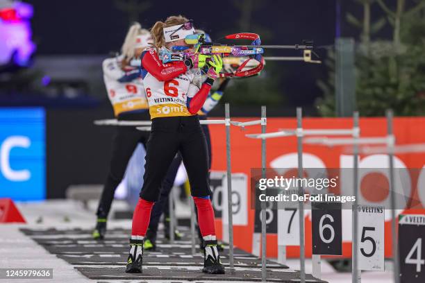 Marketa Davidova of Czech Republic at the Shootout during the Bett1 Biathlon Team Challenge at Veltins Arena on December 28, 2022 in Gelsenkirchen,...