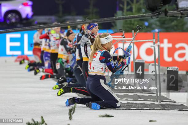 Ladies shootout during the Bett1 Biathlon Team Challenge at Veltins Arena on December 28, 2022 in Gelsenkirchen, Germany.