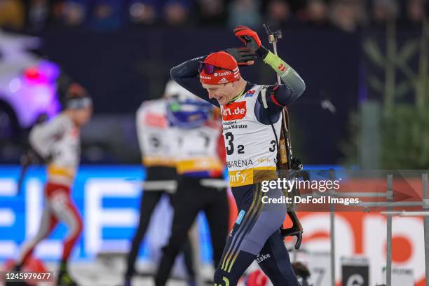 Benedikt Doll of Germany at the Shootout during the Bett1 Biathlon Team Challenge at Veltins Arena on December 28, 2022 in Gelsenkirchen, Germany.