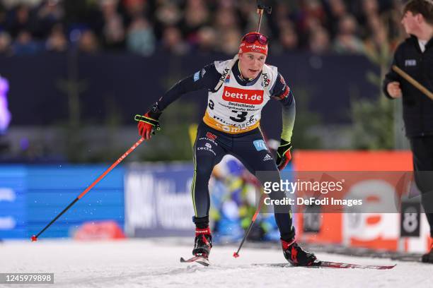 Benedikt Doll of Germany is skiing during the Bett1 Biathlon Team Challenge at Veltins Arena on December 28, 2022 in Gelsenkirchen, Germany.
