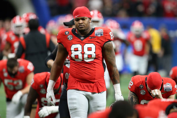 Georgia Bulldogs defensive lineman Jalen Carter during the college football Playoff Semifinal game at the Chick-fil-a Peach Bowl between the Georgia...