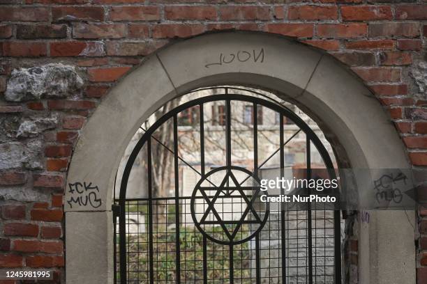 Wall window with the Star of David at the Jewish cemetry in Krakow-Kazimierz.. On Wednesday, January 04 in Krakow, Lesser Poland Voivodeship, Poland.